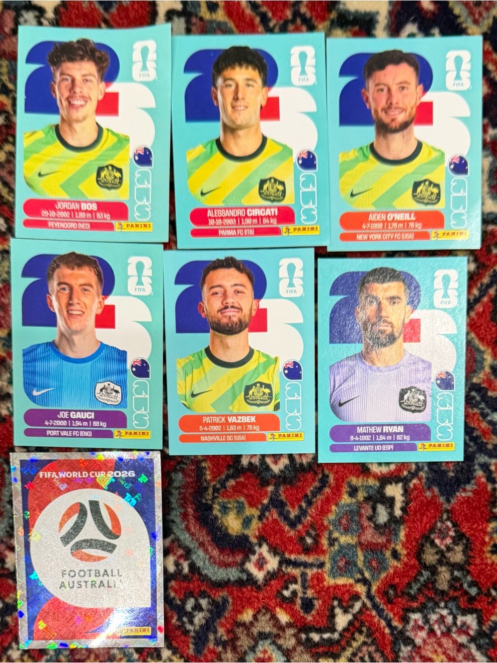 WORLD CUP 2026 PANINI STICKER.AUSTRALIA SOCCER TEAM.LOT OF 7 STICKERS.BRASIL